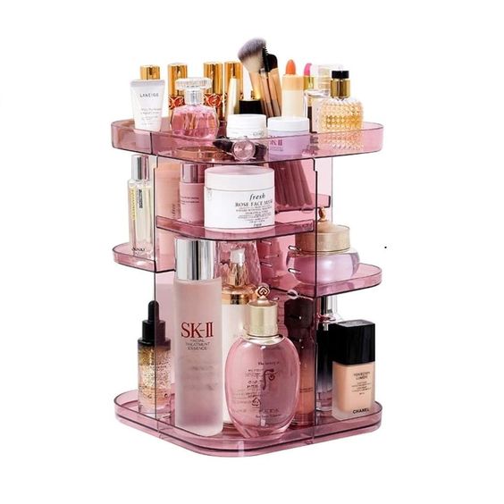 360 Rotating Large Capacity Makeup Organizer for Bedroom and Bathroom (Pink) | Auzzi Store