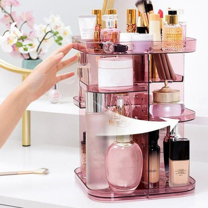 360 Rotating Large Capacity Makeup Organizer for Bedroom and Bathroom (Pink) | Auzzi Store