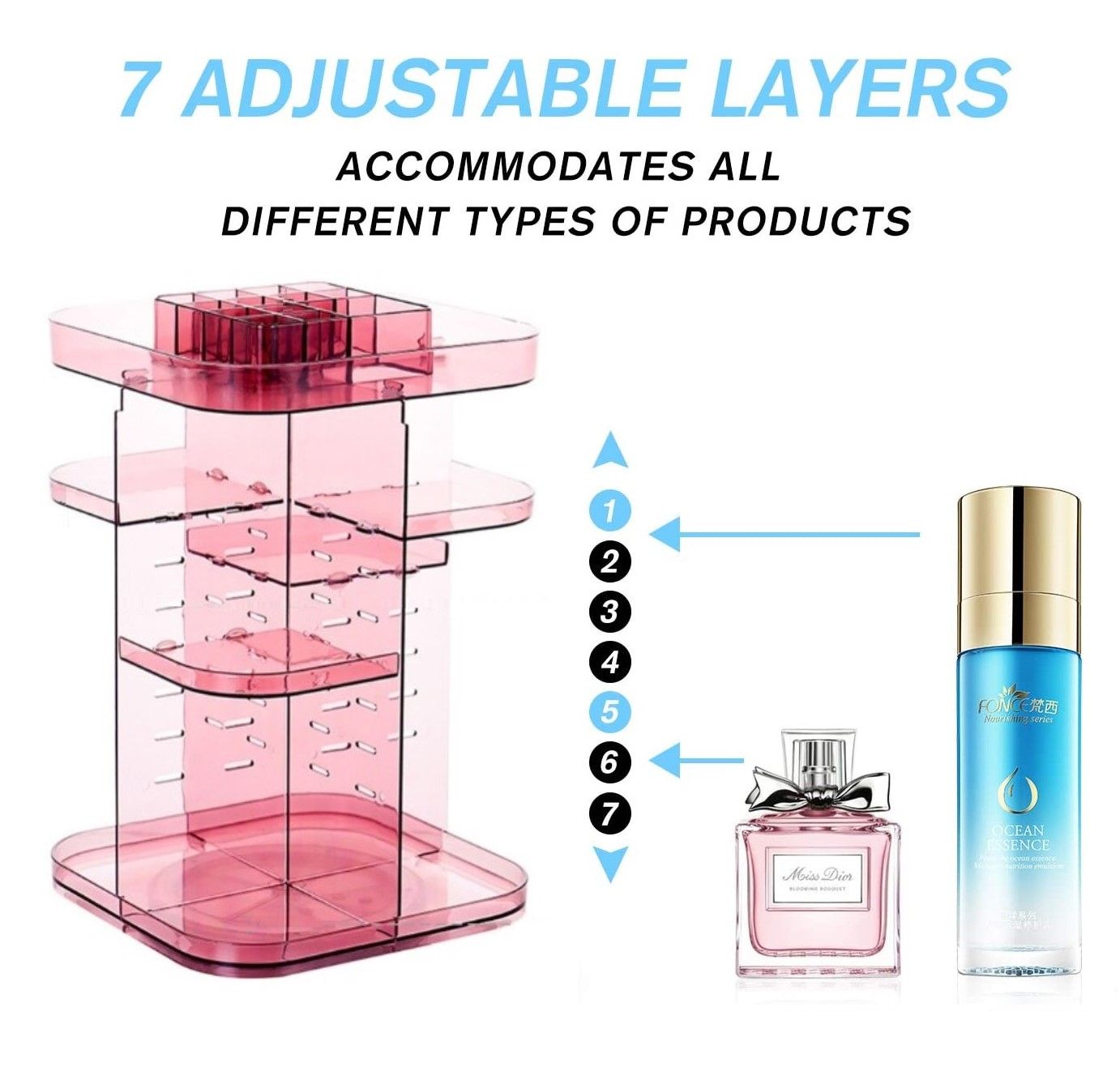360 Rotating Large Capacity Makeup Organizer for Bedroom and Bathroom (Pink) | Auzzi Store