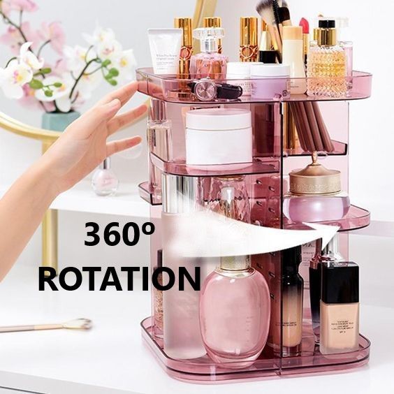 360 Rotating Large Capacity Makeup Organizer for Bedroom and Bathroom (Pink) | Auzzi Store