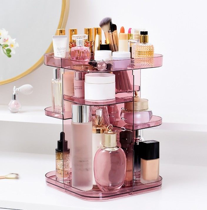 360 Rotating Large Capacity Makeup Organizer for Bedroom and Bathroom (Pink) | Auzzi Store