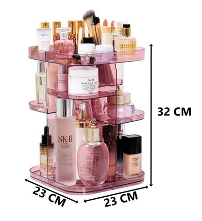 360 Rotating Large Capacity Makeup Organizer for Bedroom and Bathroom (Pink) | Auzzi Store