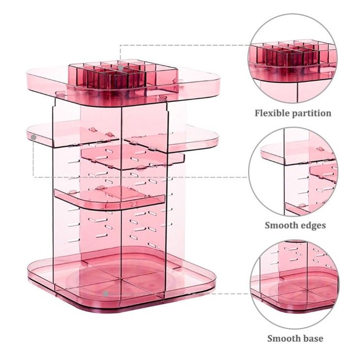 360 Rotating Large Capacity Makeup Organizer for Bedroom and Bathroom (Pink) | Auzzi Store