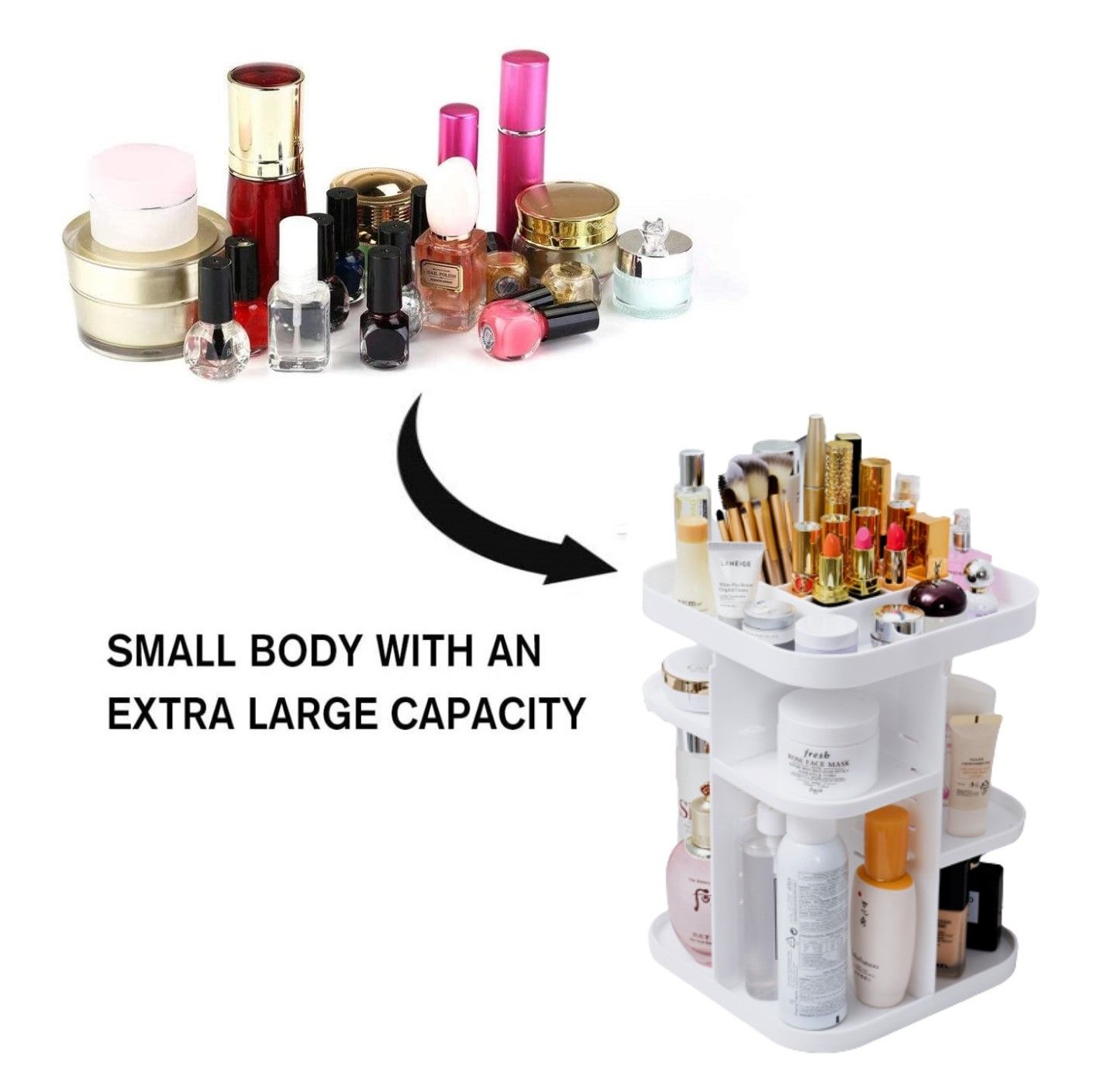 360 Rotating Large Capacity Makeup Organizer for Bedroom and Bathroom (White) | Auzzi Store