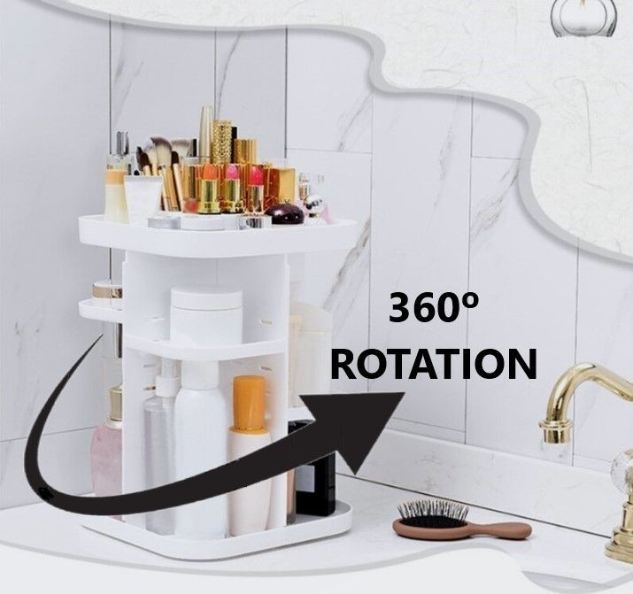 360 Rotating Large Capacity Makeup Organizer for Bedroom and Bathroom (White) | Auzzi Store