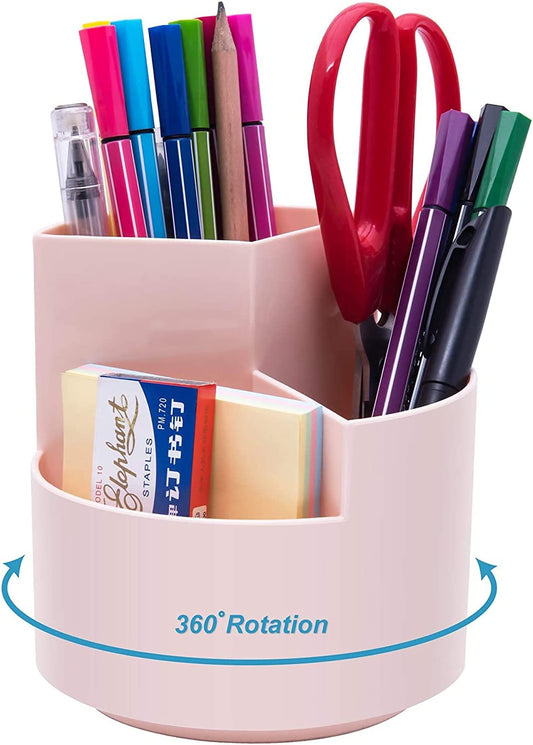 360 degree rotating multi-functional pen holder with 3 separate layer for office desk organiser (Pink) | Auzzi Store