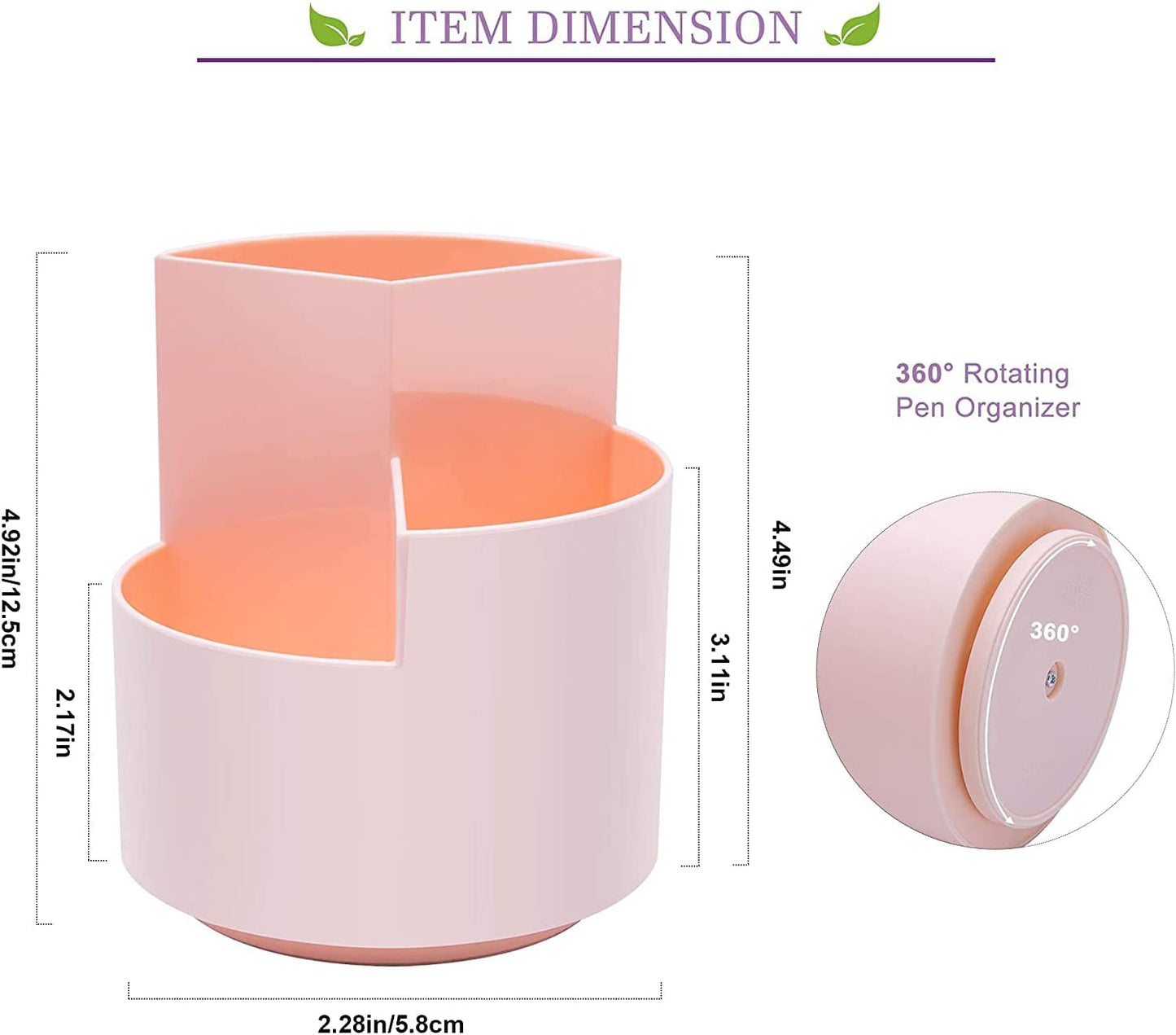 360 degree rotating multi-functional pen holder with 3 separate layer for office desk organiser (Pink) | Auzzi Store
