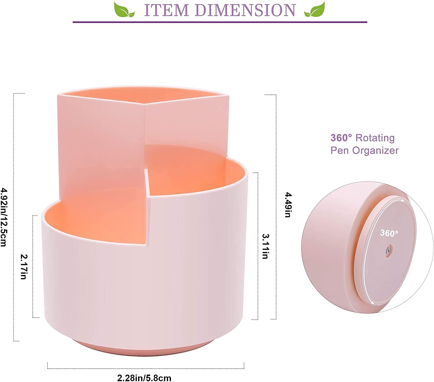 360 degree rotating multi-functional pen holder with 3 separate layer for office desk organiser (Pink) | Auzzi Store