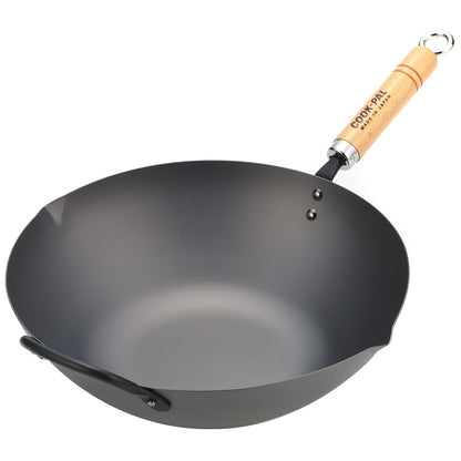 Yoshikawa Carbon Steel Cook-Pal Wok 36cm - Non-Stick Coating, Heat-Resistant Handle