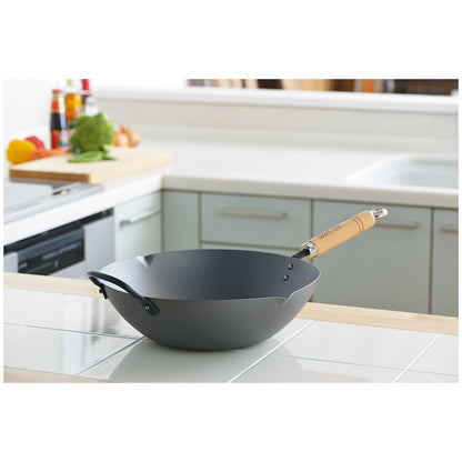 Yoshikawa Carbon Steel Cook-Pal Wok 36cm - Non-Stick Coating, Heat-Resistant Handle