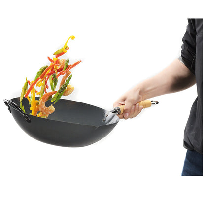 Yoshikawa Carbon Steel Cook-Pal Wok 36cm - Non-Stick Coating, Heat-Resistant Handle