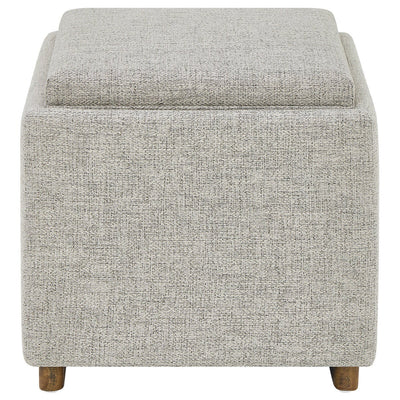 Thomasville Fabric Storage Ottoman Reversible Tray Top Cube Wood Base