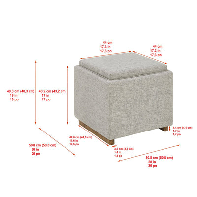Thomasville Fabric Storage Ottoman Reversible Tray Top Cube Wood Base