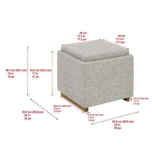Thomasville Fabric Storage Ottoman Reversible Tray Top Cube Wood Base — image 2