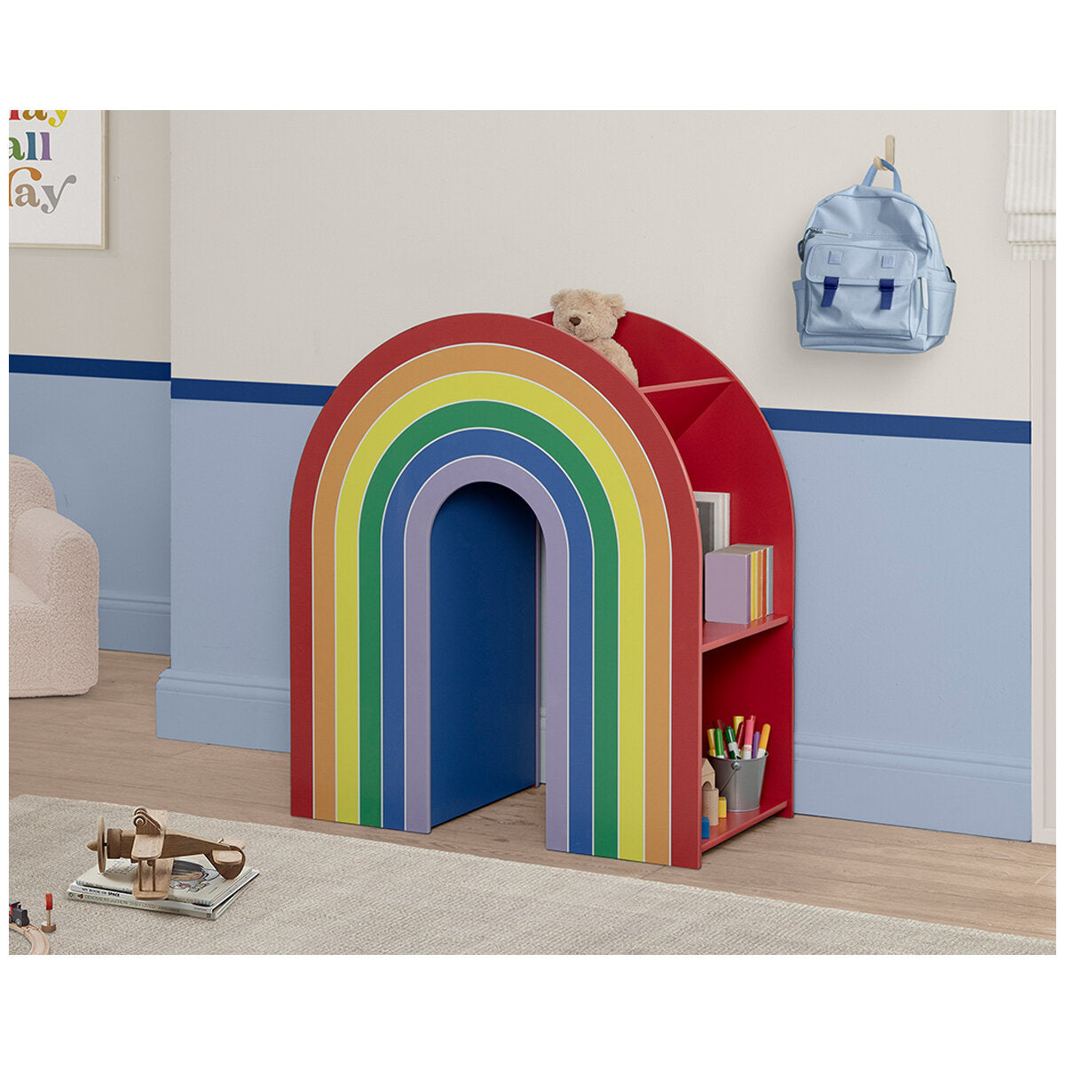 Delta Children Rainbow Bookcase - Sturdy Wood Construction, 4 Tiers, Colorful Finish
