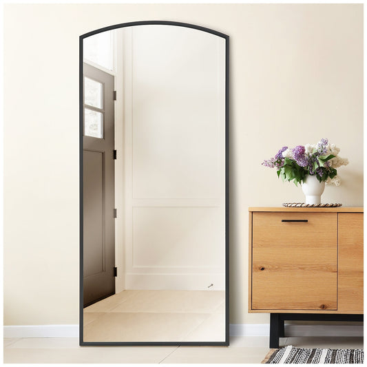 Life In Style Black Floor Mirror 760x1650mm Arched Top Sleek Metal Frame