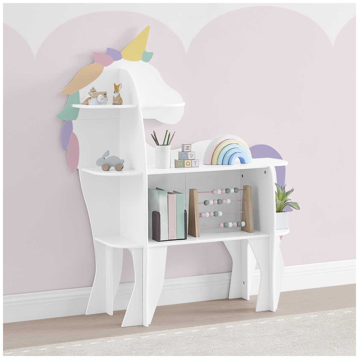Delta Children Unicorn Bookcase | GREENGUARD Gold Certified, Sustainable TSCA Compliant Engineered Wood, Lead-Safe, Easy-to-Clean Finish