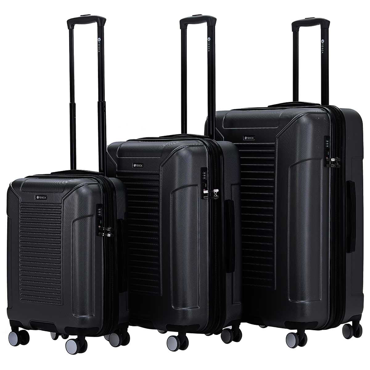 Tosca Matrix Range 3 Piece Luggage Set Black | Polycarbonate Shell, Expander Function, TSA Lock, 10-Year Warranty