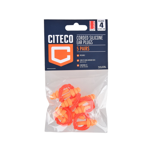 Citeco Class 4 PU Corded Ear Plugs - 5 Pack - Noise Reduction - Comfortable