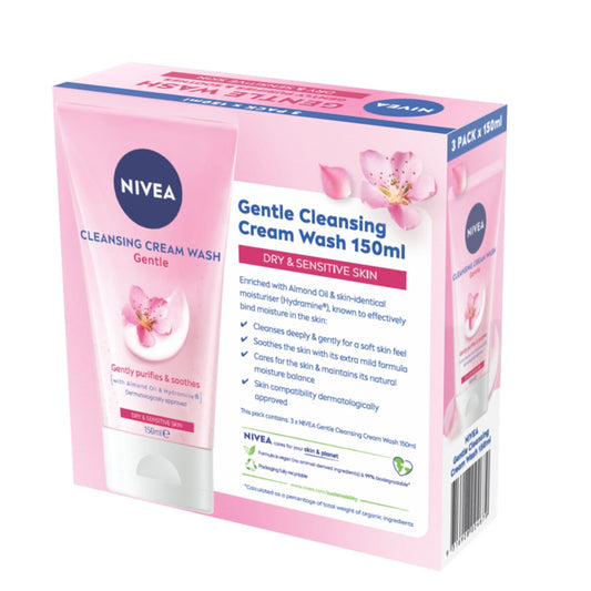 NIVEA Gentle Cleansing Cream 3 x 150ml with Almond Oil for Dry Sensitive Skin – view 2