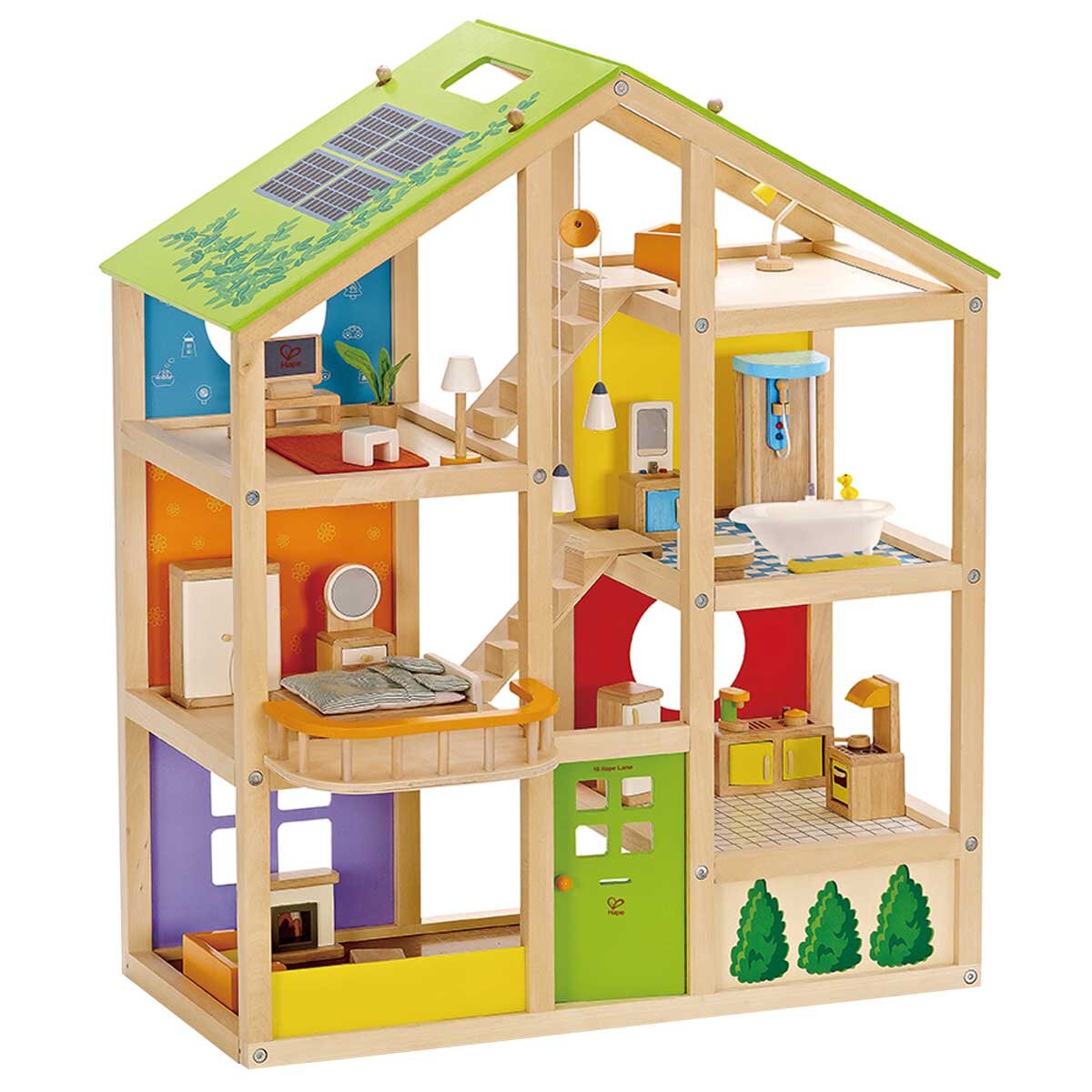 Hape All Season House - Wooden Dollhouse with Furniture & Accessories