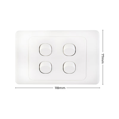 DETA White Quad Switch - 4 Gang Polycarbonate - Standard Design