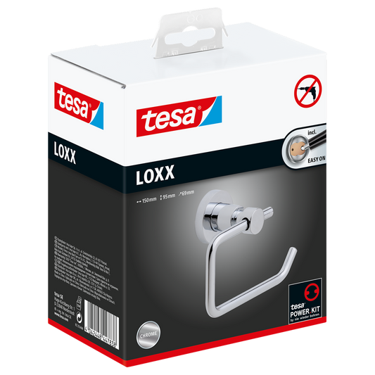 Tesa Loxx Toilet Roll Holder - Self-Adhesive - Chrome - 95mm x 150mm x 69mm – view 2
