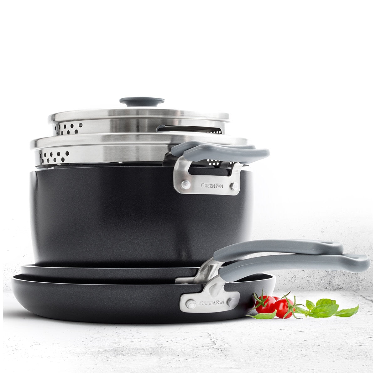 GreenPan Stackables Cookware Set 6 Piece, Diamond Infused Ceramic Nonstick, PFAS-Free, Scratch Resistant, Oven Safe