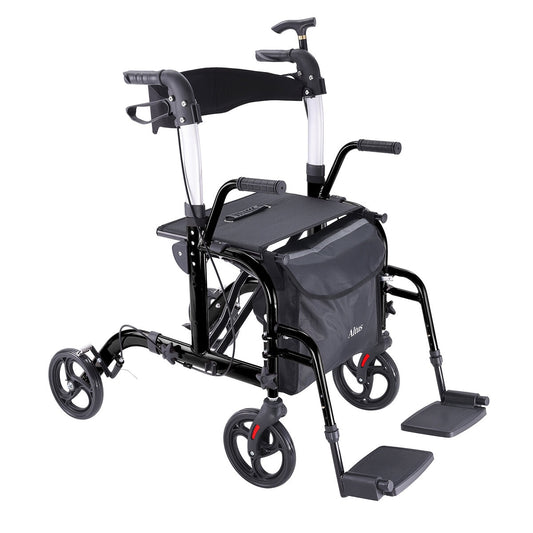 Altus 2-in-1 Mobility Rollator & Transit Wheelchair Black, 136kg Capacity, Foldable - Auzzistore