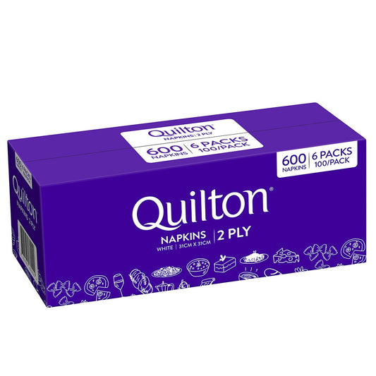Quilton 2 Ply White Napkin 600 Pack - Soft, Strong, Ideal for Food Spills - Auzzistore