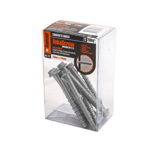 Ramset Ankascrew 6 x 75mm Galvanised Masonry Anchor 10 Pack - Auzzistore