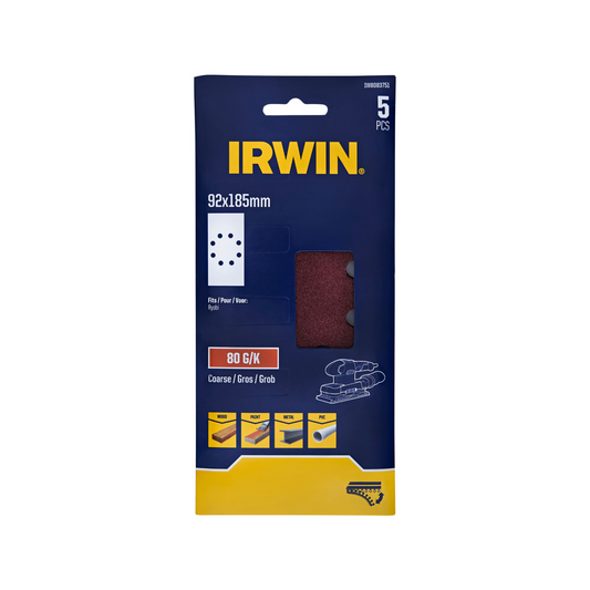 Irwin Orbital Sand Sheets 80 Grit 5 Pack 92 x 185mm - Medium Stock Removal - Auzzistore