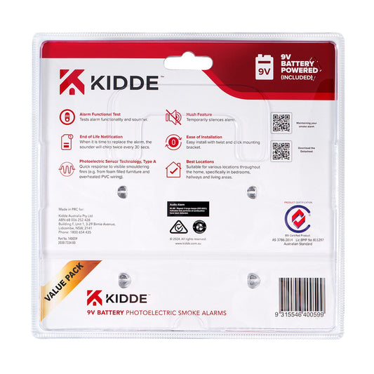 Kidde K501 Smoke Alarm 2 Pack - Photoelectric, 9V Battery, Easy Install, 5-Year Warranty – view 2 - Auzzistore