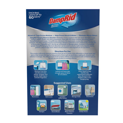 Damprid Fresh Scent Hanging Moisture Absorber 3 Pack - 155mm x 235mm - Moisture Control