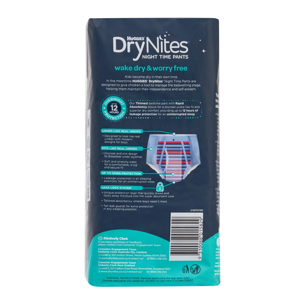Huggies DryNites Boys Night Pants 8-15 Years 48 Pack - Rapid Absorbency, Model 21507