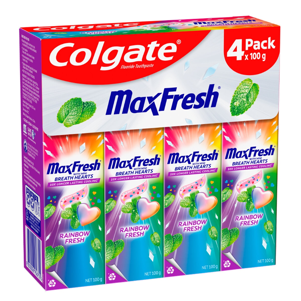 Colgate Max Fresh Rainbow Toothpaste 4x100g - Fluoride, Vegan, Long-La ...