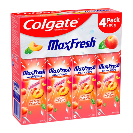 Colgate Max Fresh Peach Passion Toothpaste 4x100g - Long-Lasting Freshness, Model 61051553 - Auzzistore