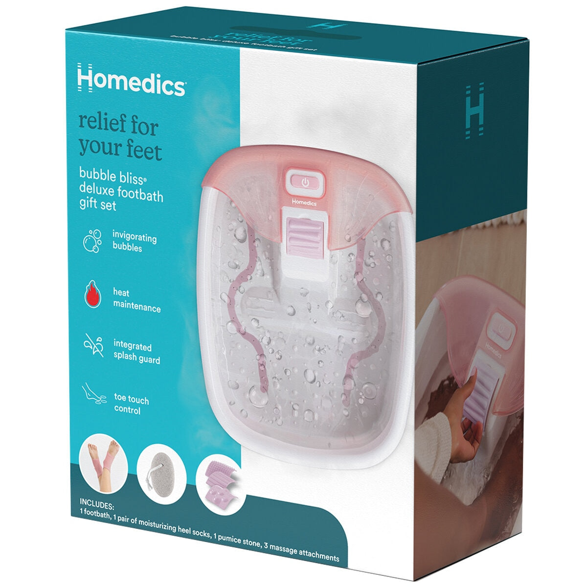 Homedics Bubble Bliss Deluxe Foot Spa FB-54-AU with Heat, Massage & Attachments