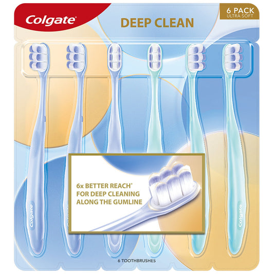 Colgate Deep Clean Manual Toothbrush 6 Pack - 6,000 Tapered Bristles, Ergonomic Handle - Auzzistore