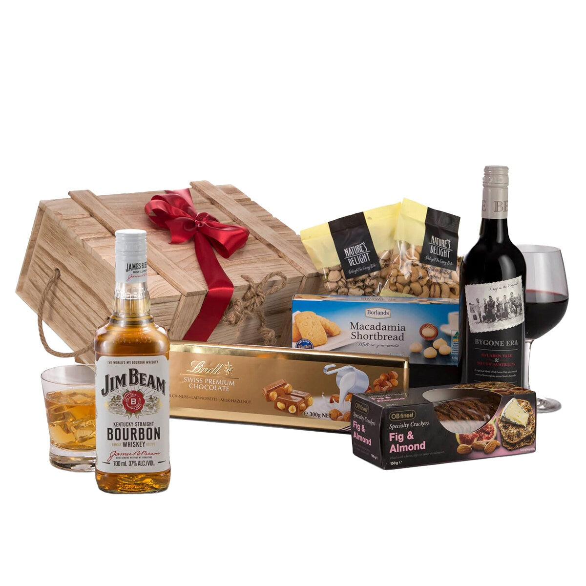 Interhampers Bourbon and Red Gift Hamper BRO3725 - Premium Wines & Gourmet Treats