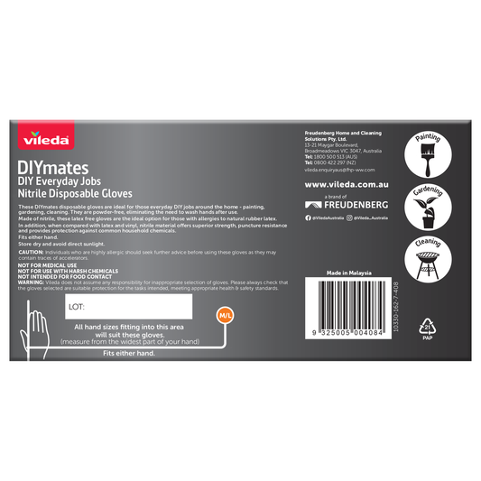 Vileda Ansell Nitrile Disposable Gloves 100pk Medium Large - Puncture Resistant