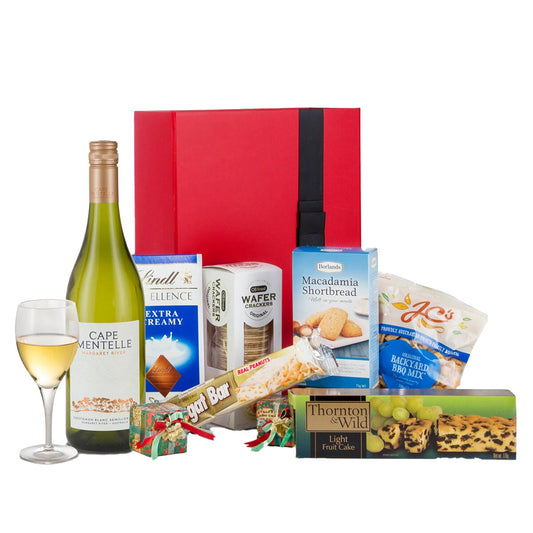 Interhampers Premium White Gift Box BRO425 - Wine, Gourmet Treats, Stylish Presentation - Auzzistore