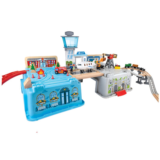 Hape Super Cityscape Transport Set E3773 - 80-Piece Railway with Battery Engine & Accessories – view 2 - Auzzistore