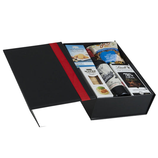 Interhampers Premium Red Gift Box BRO525 - Wine, Snacks, Lindt Chocolate, Fruit Cake – view 2 - Auzzistore