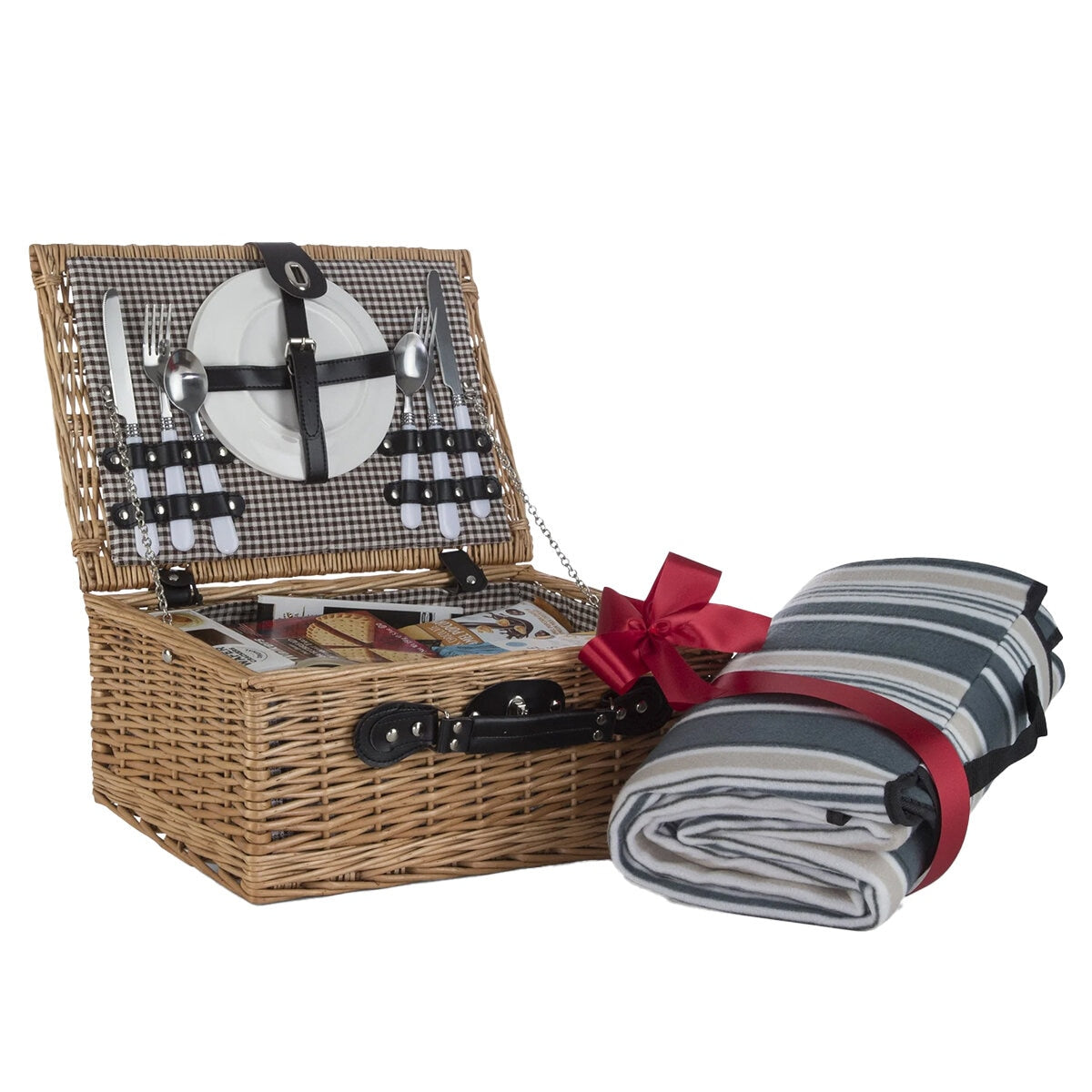 Interhampers Picnic Gift Hamper BRO4125 - Willow Basket, Wines, Snacks, Rug Included