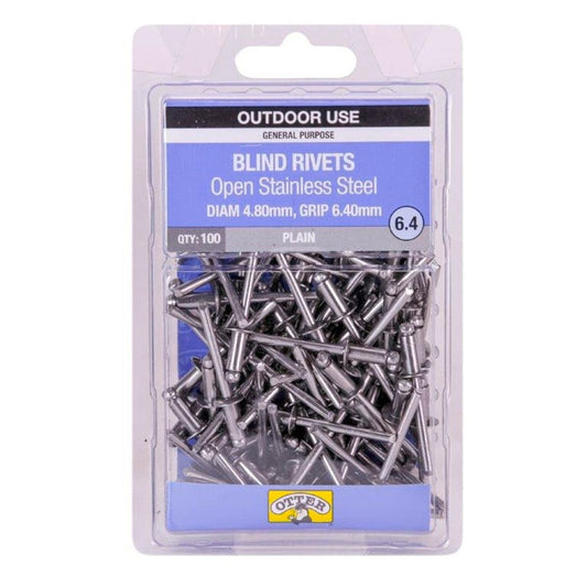 Otter Open Stainless Steel Blind Rivets 4 8 x 6 4mm 100 Pack - Auzzistore