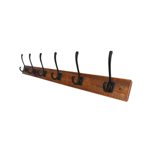 Adoored 6 Hook Rustic Board Deco Hook Rack - 950mm x 80mm x 170mm - Black - Durable Timber Finish
