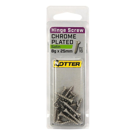 Otter Satin Chrome Hinge Screws 8 x 25mm - 16 Pack - Auzzistore