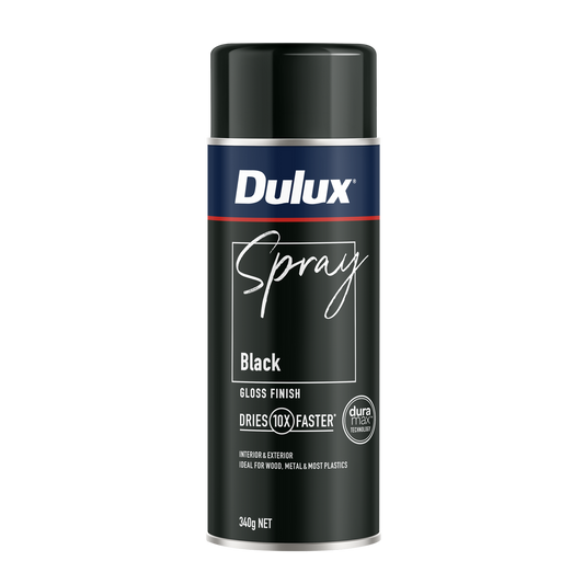 Dulux 340g Spray Paint - Black Gloss - Fast Drying - Self-Priming - 0.34L - Auzzistore