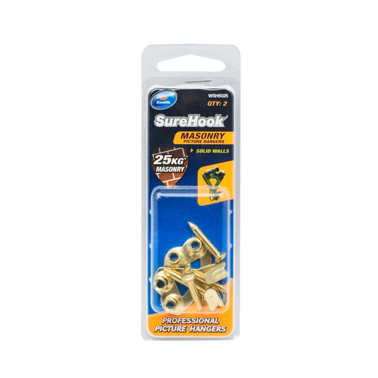 Zenith Masonry Picture Hanger 25kg Brass Plated Steel 2 Pack